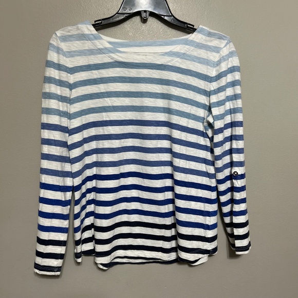 Talbots Women's Blouse SP White Blue Striped Cotton Nautical Casual Lagenlook - Picture 1 of 9